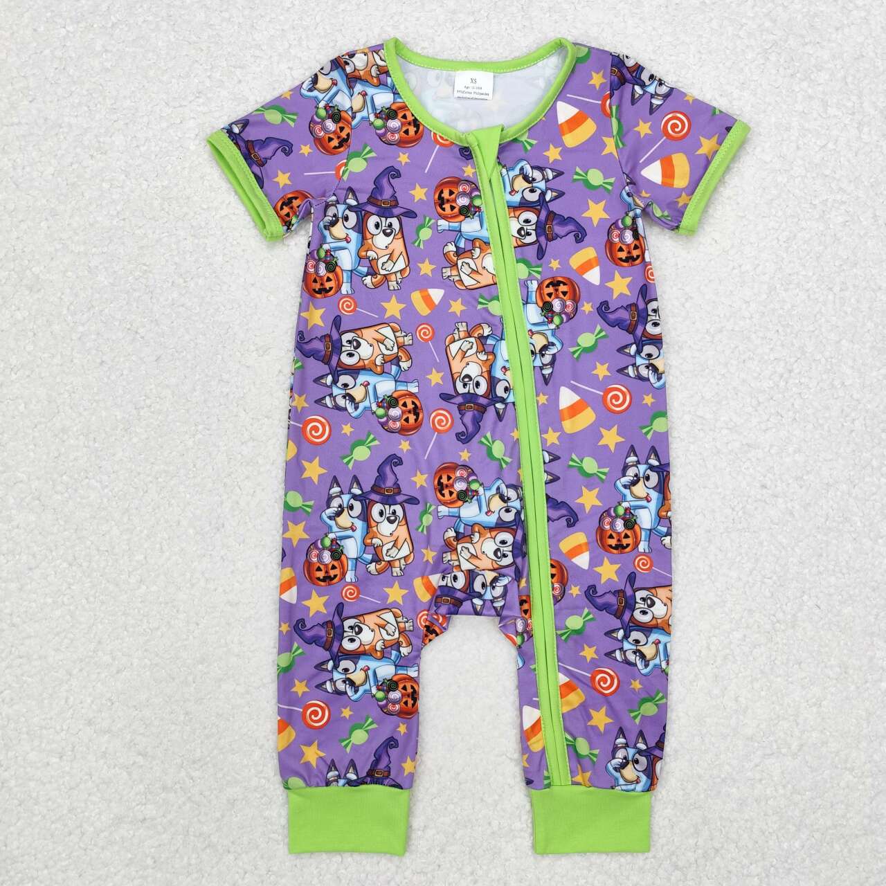 blue cartoon dog baby boy halloween pumpkin bambo zip romper