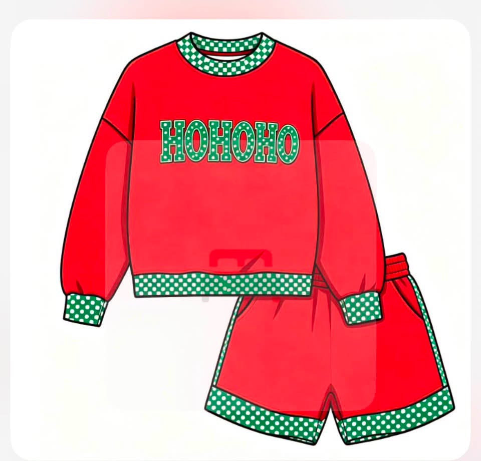 Custom Christmas hohoho top matching shorts girl holiday outfit wholesale factory price