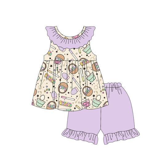Easter eggs top matching shorts kids girl summer outfit