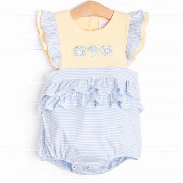 toddle baby girls blue stripes crab romper