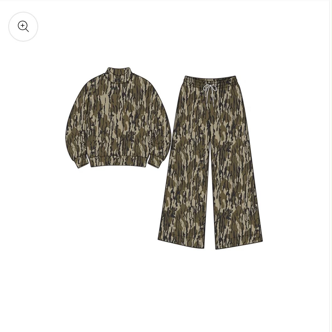 Camo long sleeve yoga pullover top matching pants girls outfit preorder