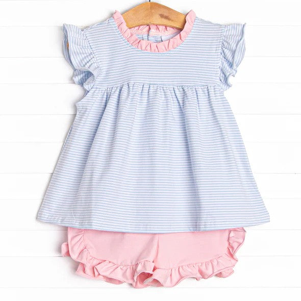 Baby girl blue stripes summer clothes