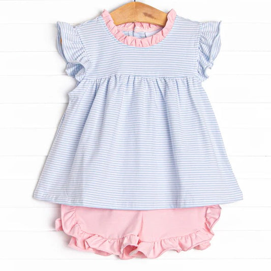 Baby girl blue stripes summer clothes
