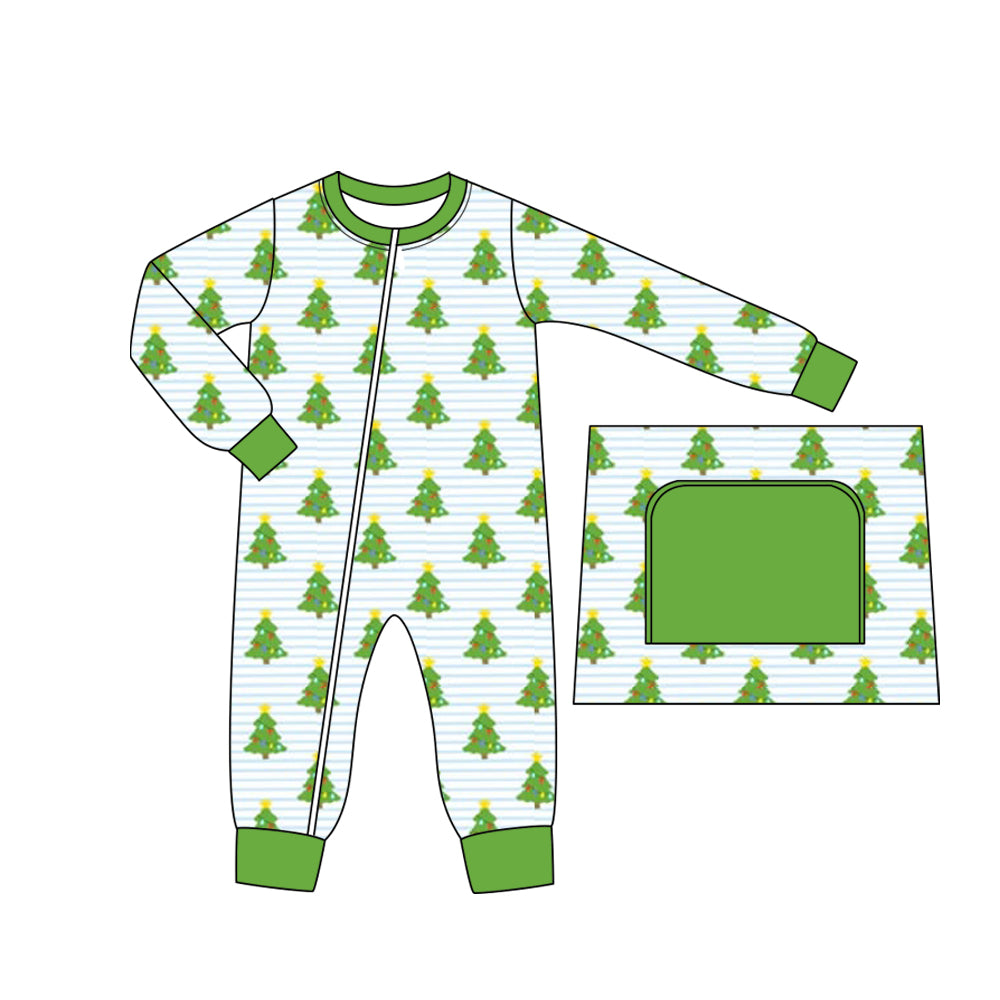 baby boy christmas tree zip romper