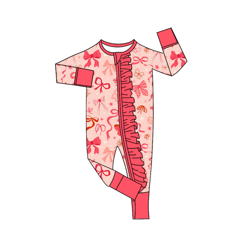 toddle baby pink bow long sleeve zip romper