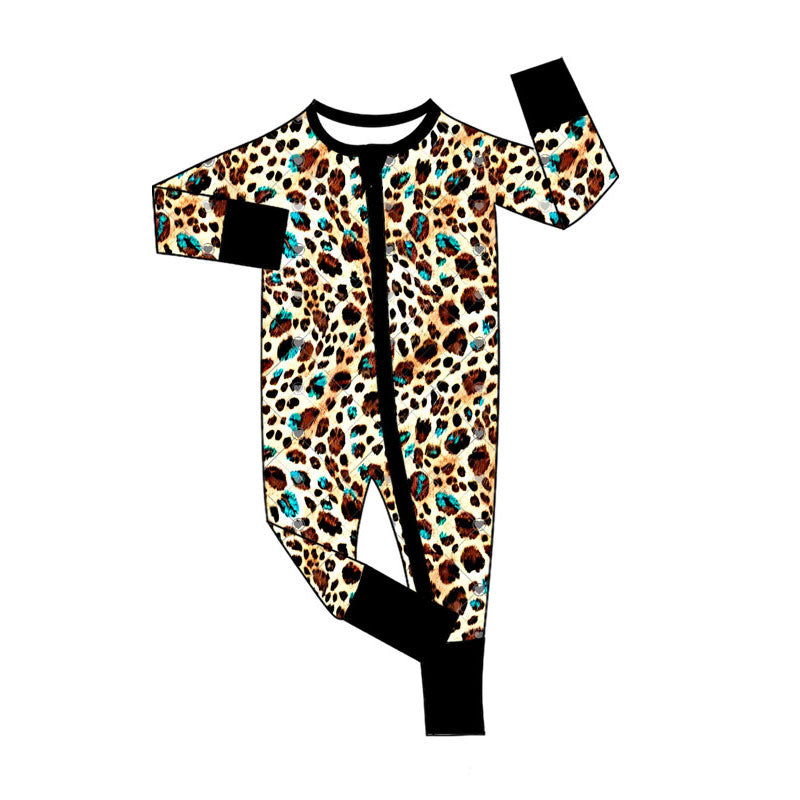 Leopard design kids long sleeve boutique romper
