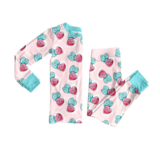 Valentines day kids long sleeve pajama set wholesal factory price