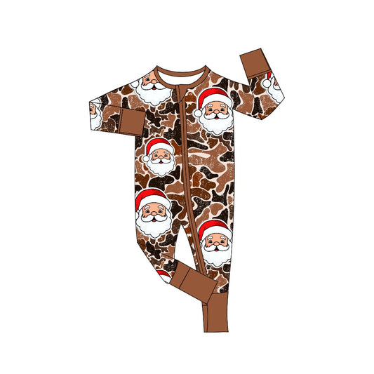 Toddle baby boy Christmas Santa Claus brown camo long sleve zip romper