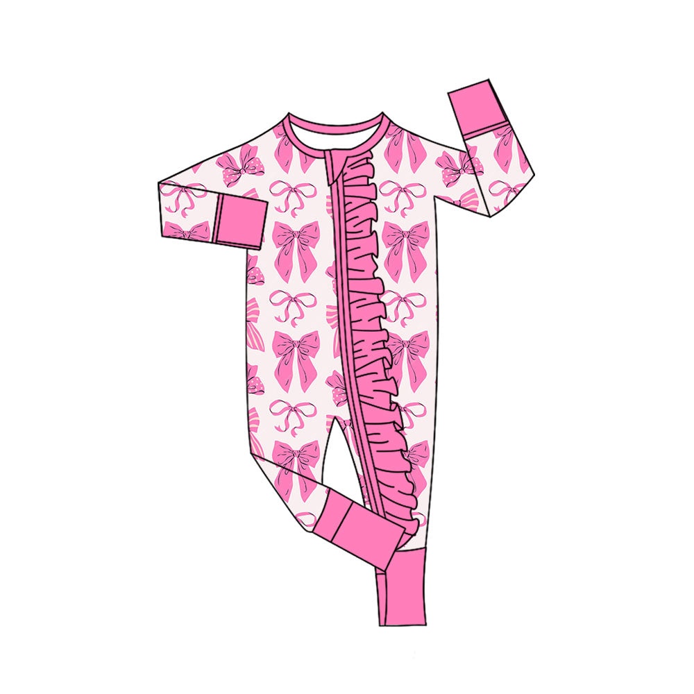 toddle baby pink bow long sleeve zip romper