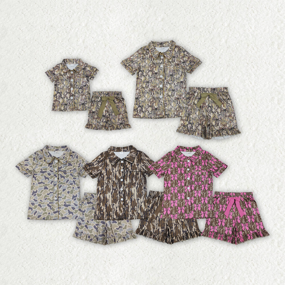 Adult women green camo dog design short sleeve pajama set