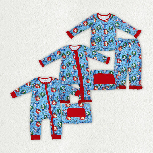 Sister brother Christmas blue cartoon fall winter clothes