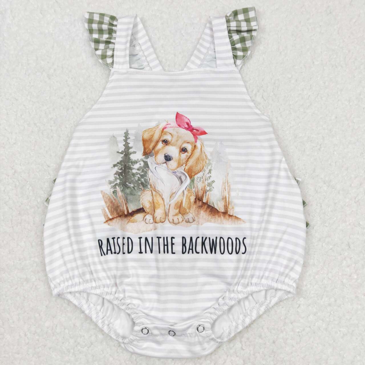 raised in the backwoods girls hunting dog romper