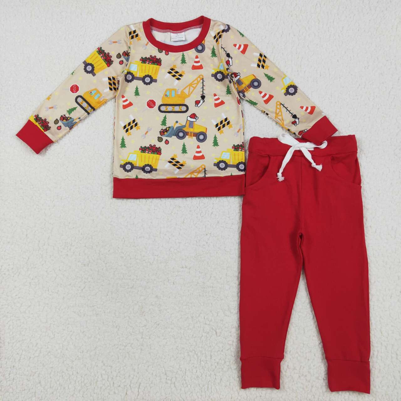 Baby boy Christmas construction long sleeve outfit