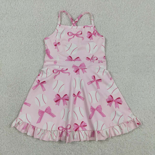 Baby girls pink bow baseball active wear athletic summer yoga skirt dress