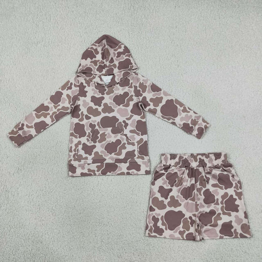 Camo long sleeve hoodie top matching shorts boy outfit