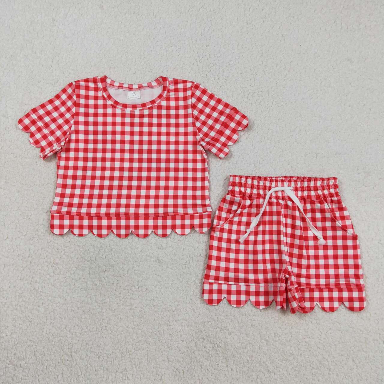 Red plaid color toddle baby girls summer outfit