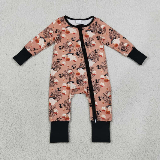 Toddle baby long sleeve halloween ghost print zip romper
