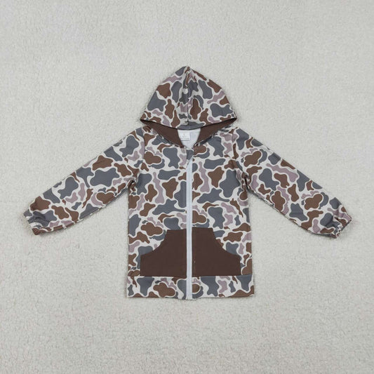 Dark green camo boys long sleeve hoodie top