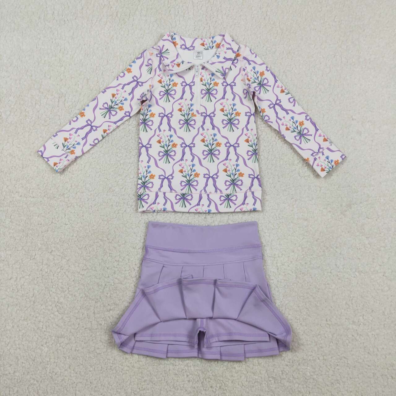 Lavender bow yoga pullover matching skirts girls outfit