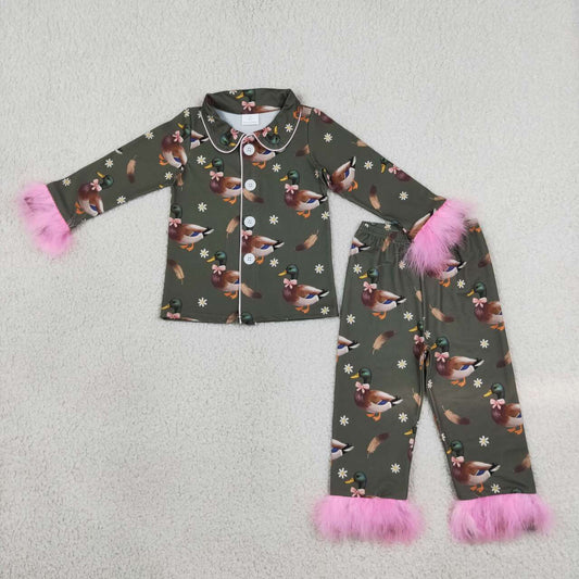 Mallard duck flowers long sleeve top matching pants girls wholesale factory price outfit