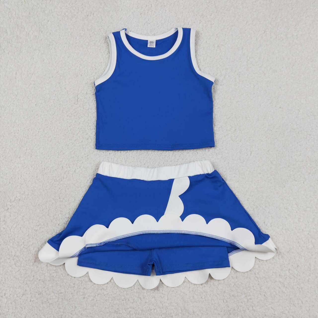 Dark Blue yoga top matching skorts girls summer scalloped outfit