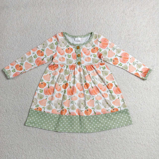 Fall pumpkins print baby girls long sleeve dress