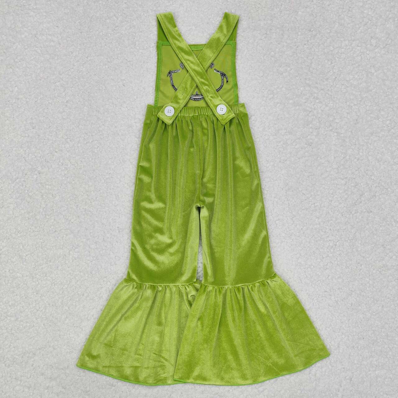 Christmas embroidery green face green velvet romper jumpsuit