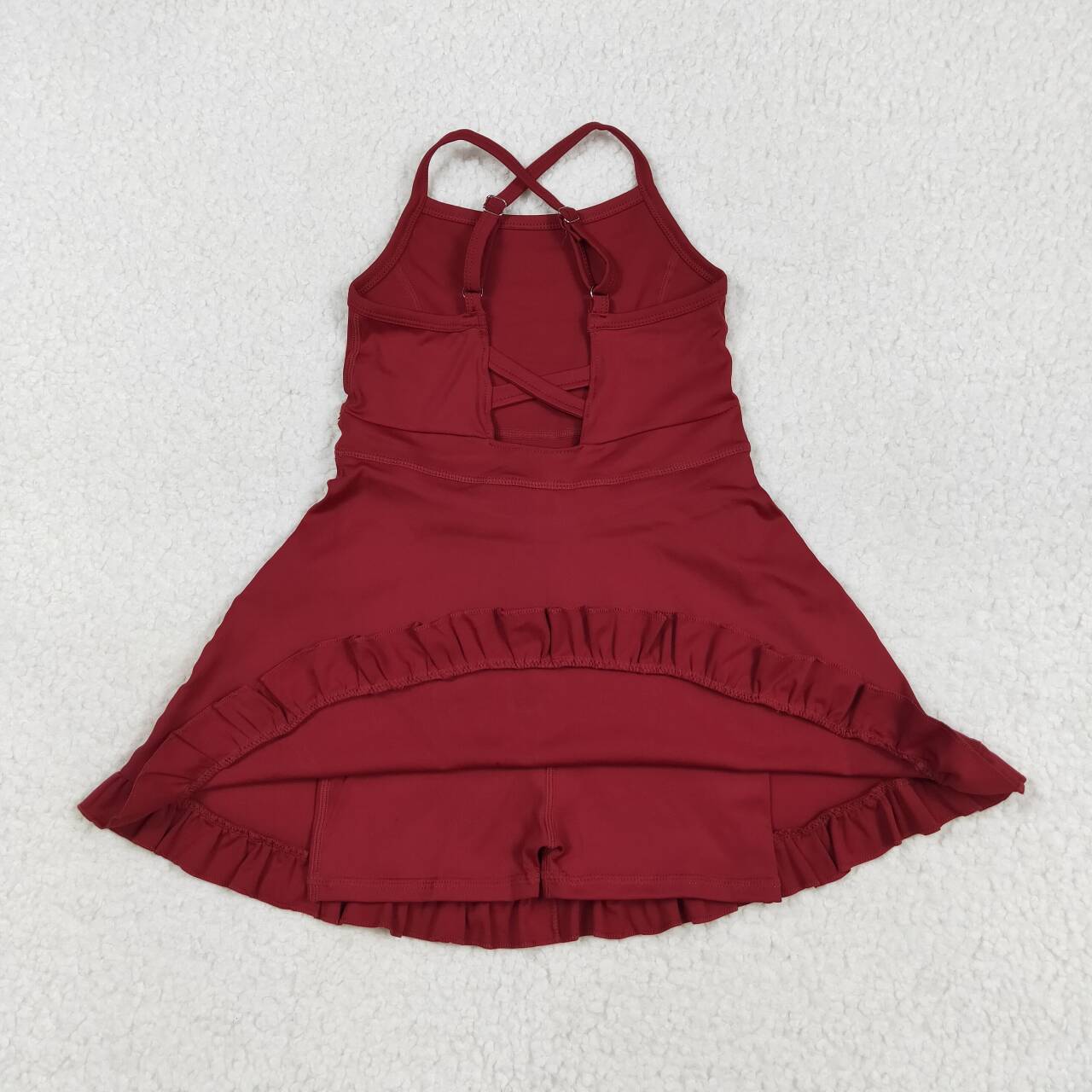 Baby girls maroon active wear athletic summer yoga lace ruffle dress