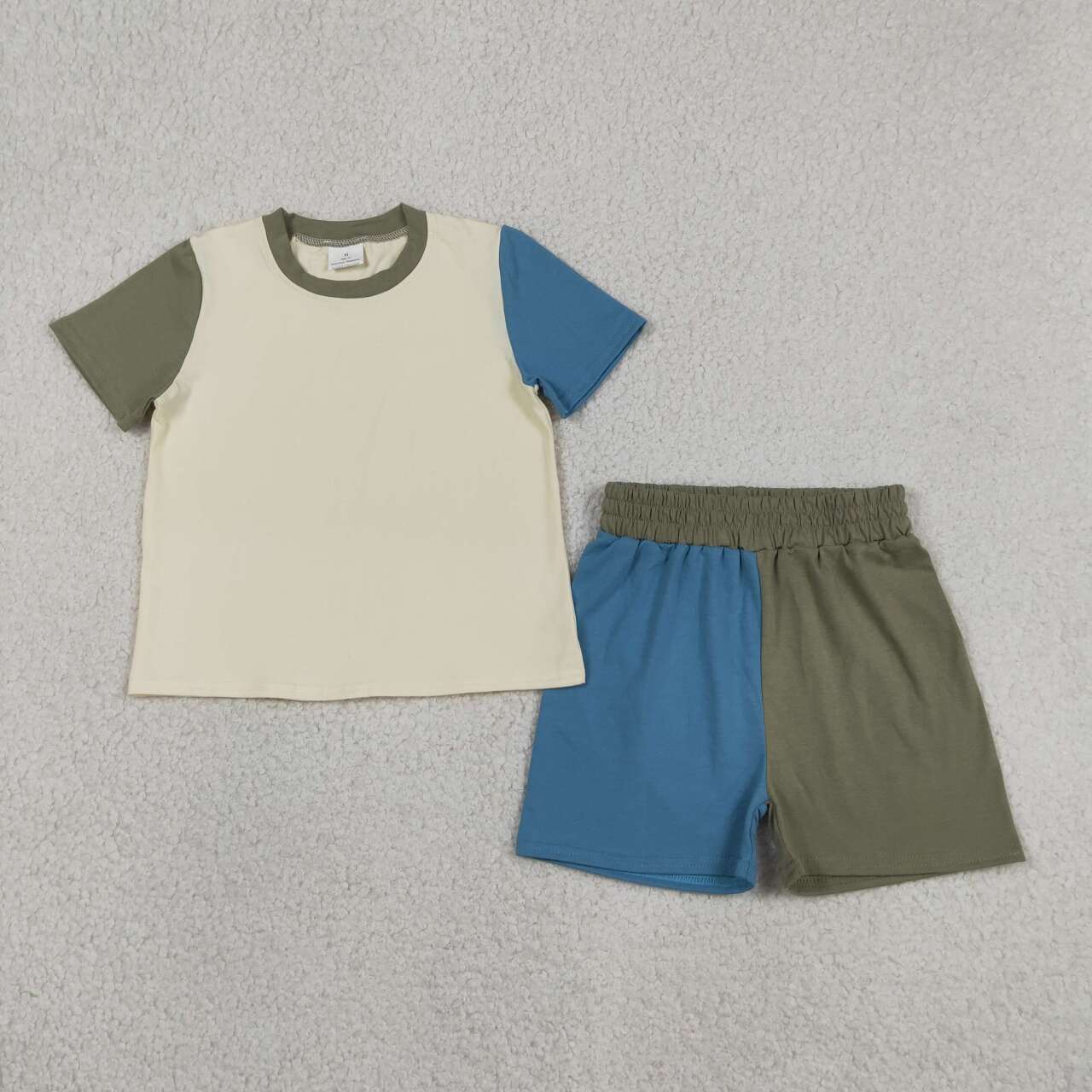 white blue cotton top matching shorts boy summer outfit
