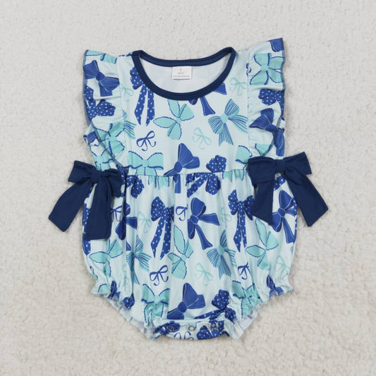 Toddle girls blue bow summer romper