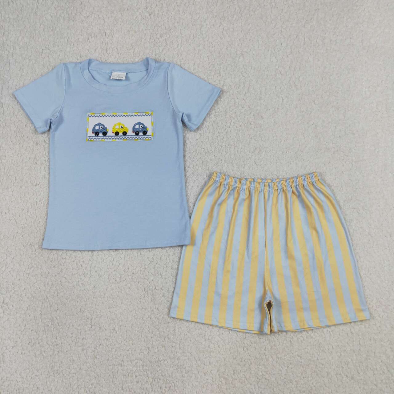 baby boy embroidery little cars short set