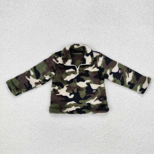 infant baby boy green camo Sherpa jacket pullover coat