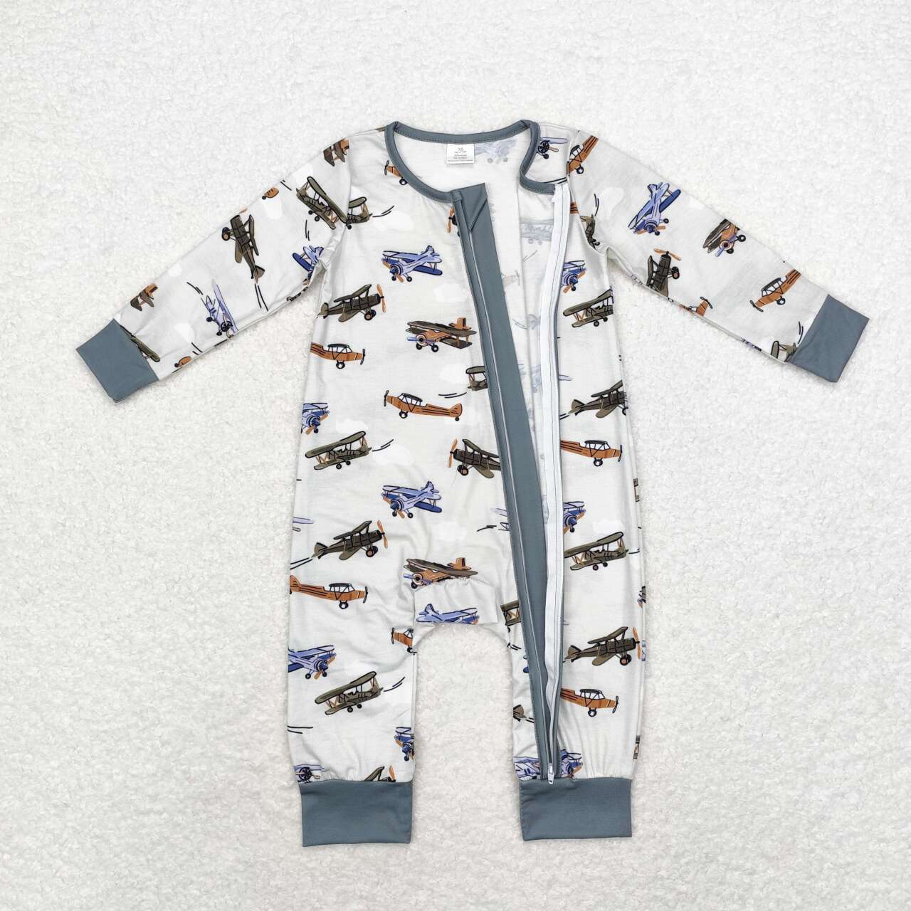 kids baby boy long sleeve plane design bamboo romper