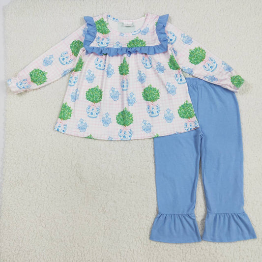 Baby girls flower bottle tunic top matching pants clothes