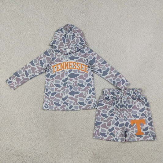 Boys long sleeve tenne camo hoodie top matching shorts outfit