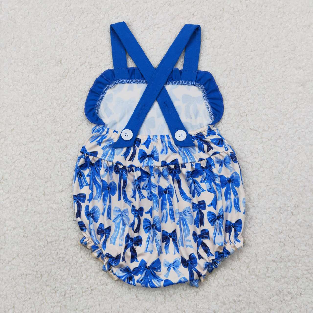 Infant baby girls blue bow romper