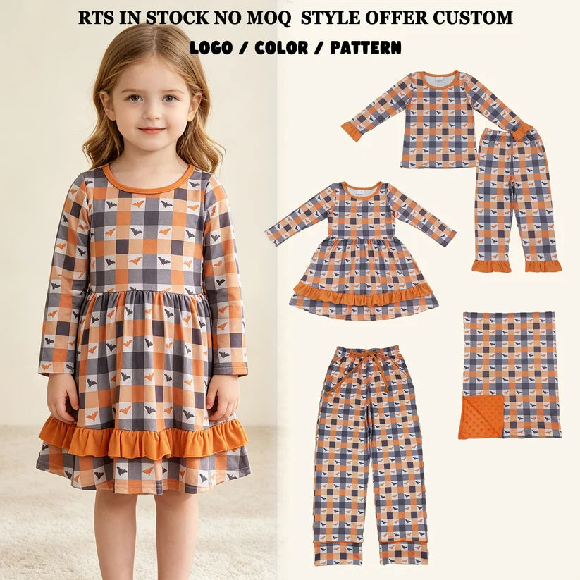 Long sleeve Halloween bat top matching pants girl wholesale factory price outfit