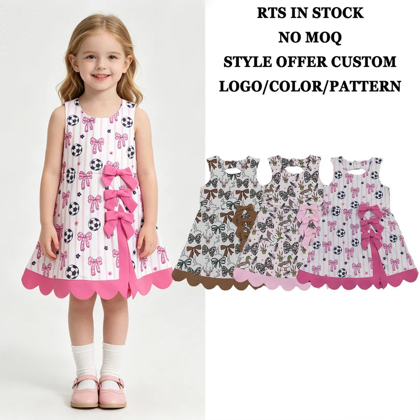 Green bow deer print girls summer yoga dress