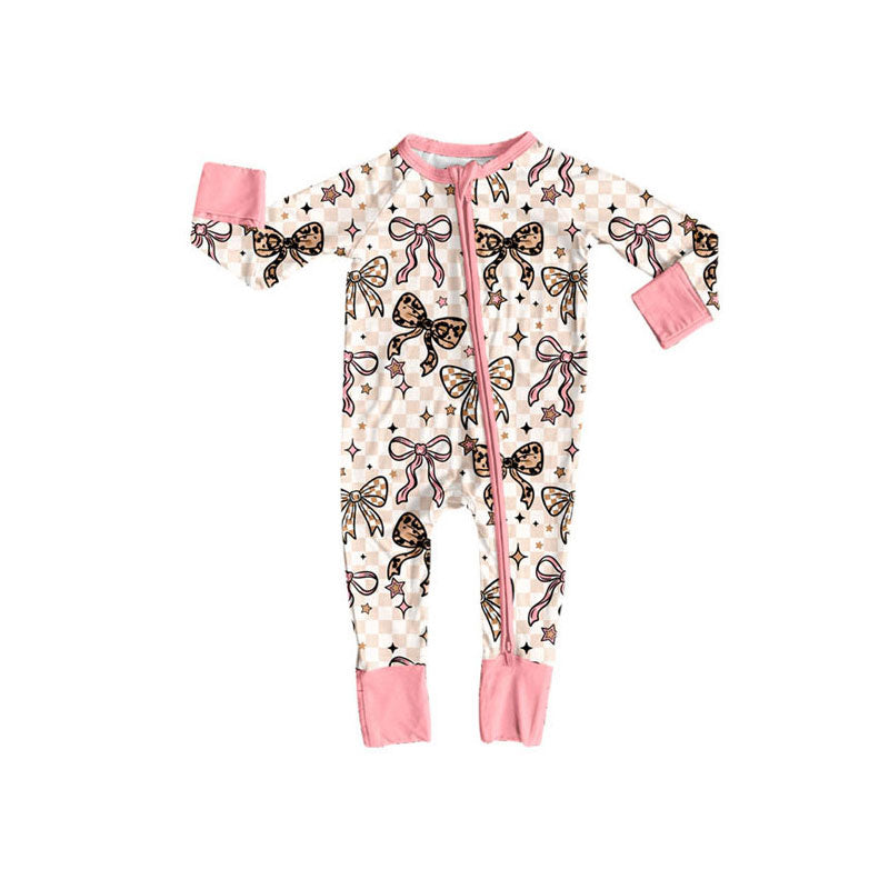 Bow design kids long sleeve pajama set wholesal factory price
