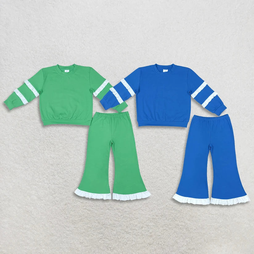 Green white color long sleeve top matching pants girls fall winter outfit
