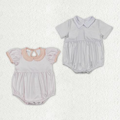 pink gingham short sleeve romper