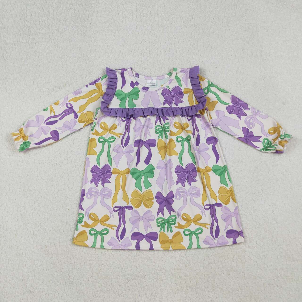 Mardi Gras bow girls long sleeve dress