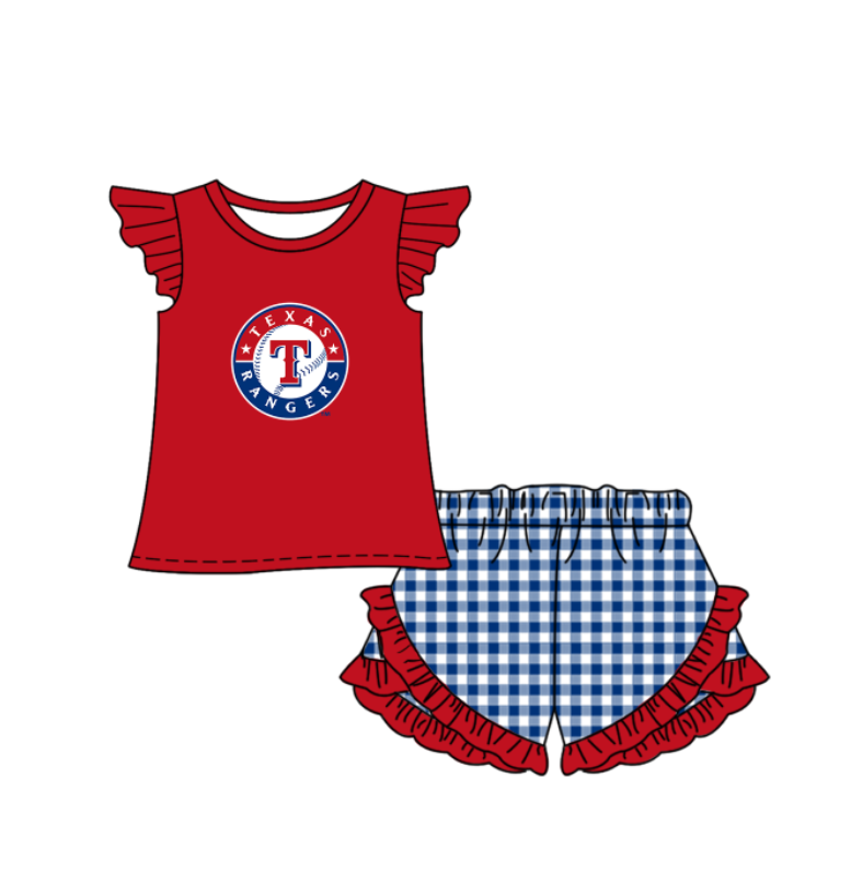 Custom Texas Rangers team top matching shorts girl summer outfit