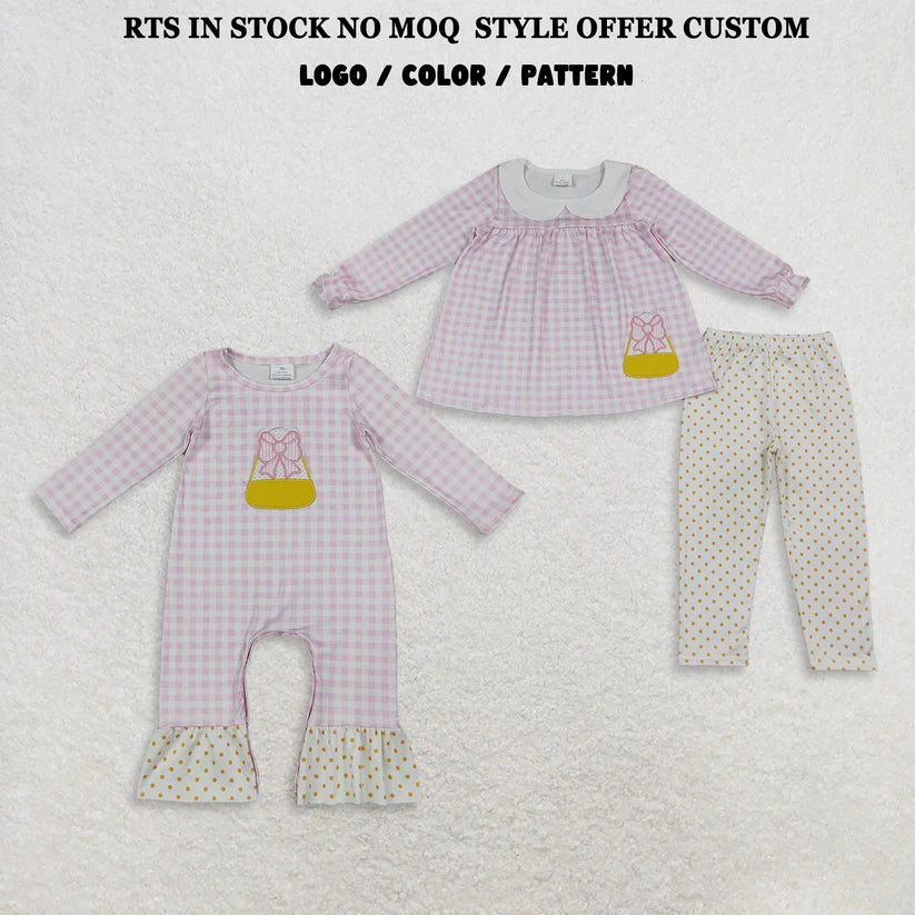 Halloween candy cane long sleeve embroidery tunic top matching leggings girls outfit