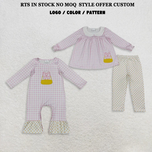 Halloween candy cane long sleeve embroidery tunic top matching leggings girls outfit