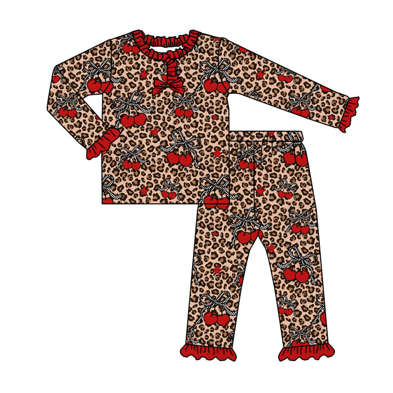 Kids girls Valentines day heart leopard long sleeve outfit