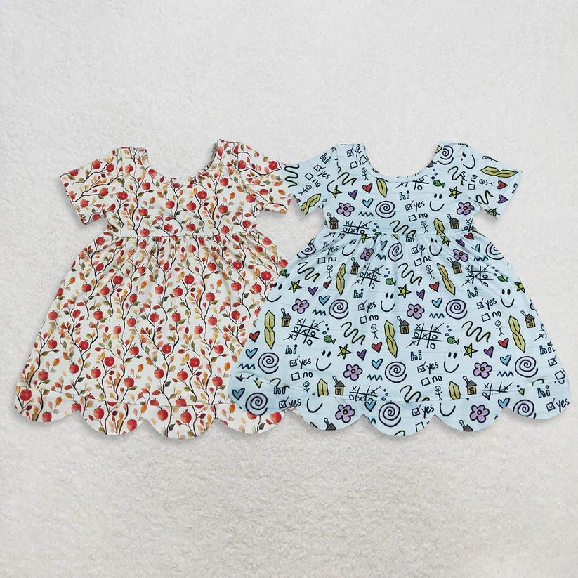 Apple print back to school girls summer dress
