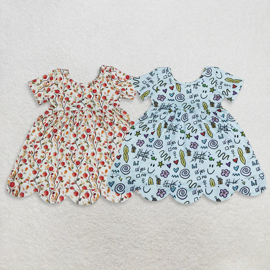 Apple print back to school girls summer dress