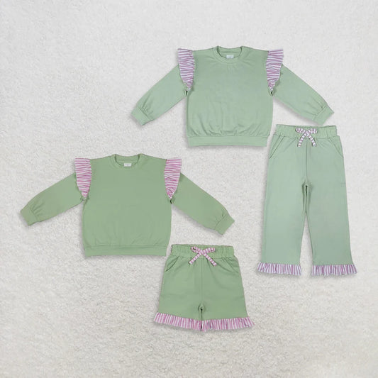Mint Green color long sleeve top matching pants girls spring fall outfit
