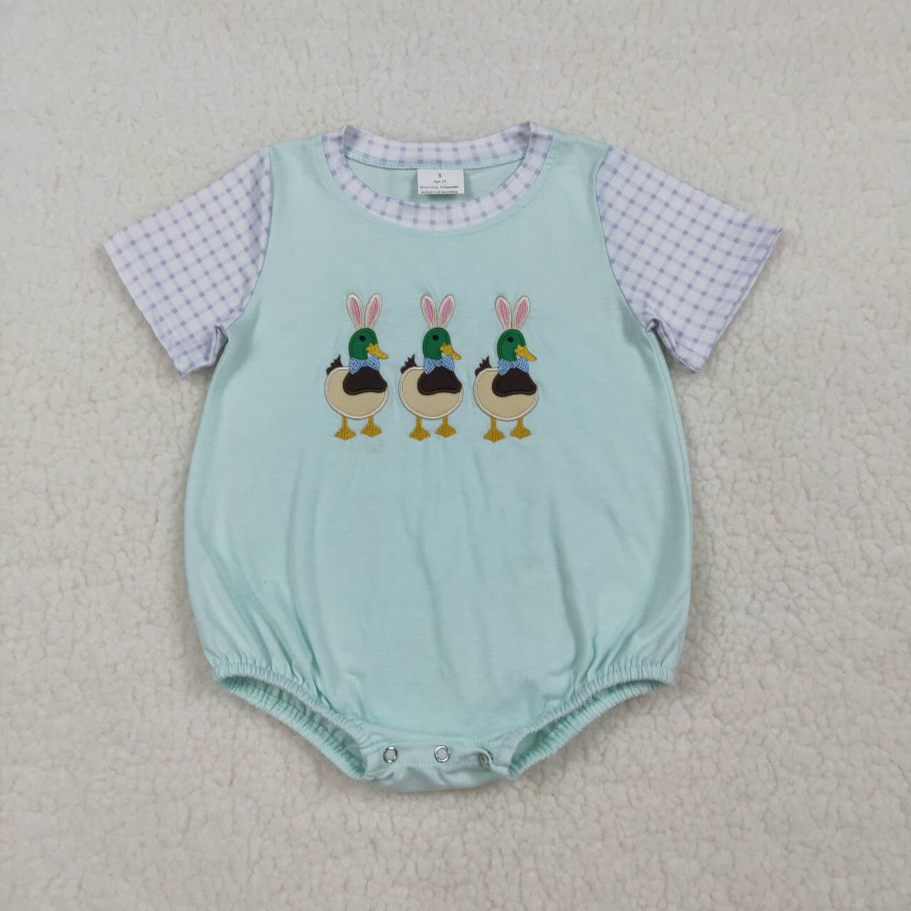 Embroidery Easter bunny ear mallard duck toddle baby summer romper